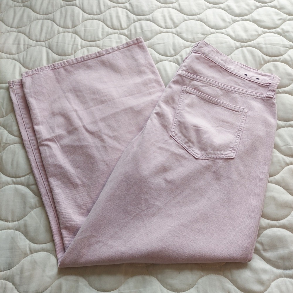 Gap Denim High Rise Wide Leg Jeans Pink 18/34R Pastel Pink Cotton 5-Pocket Pants